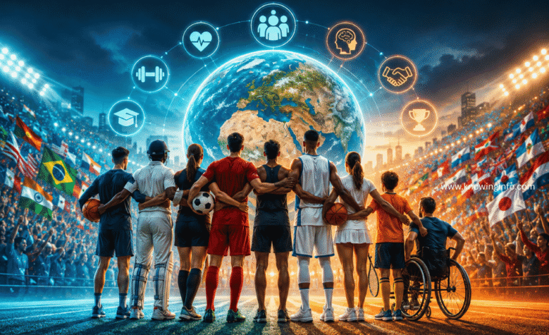 Athletes from different sports symbolizing unity, teamwork, and the role of sports in society