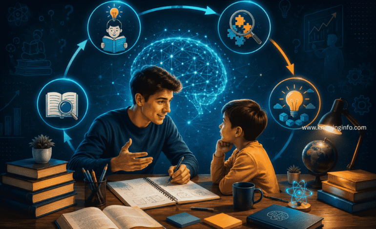 Student using the Feynman Technique to explain a complex concept simply