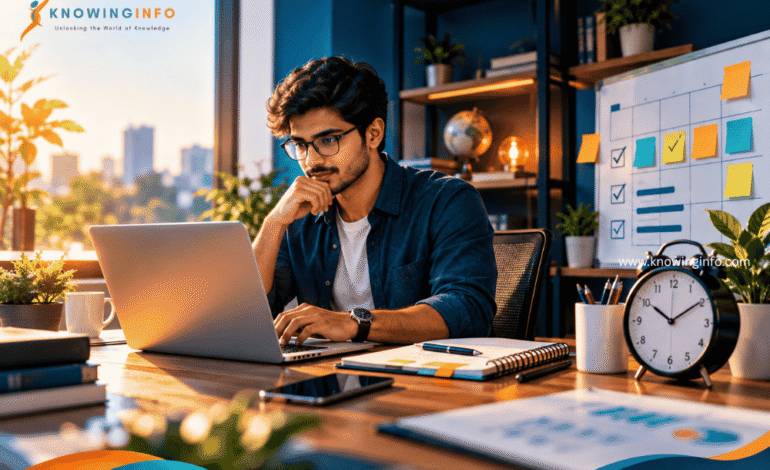 Focused professional practicing time management to improve concentration and workplace productivity.